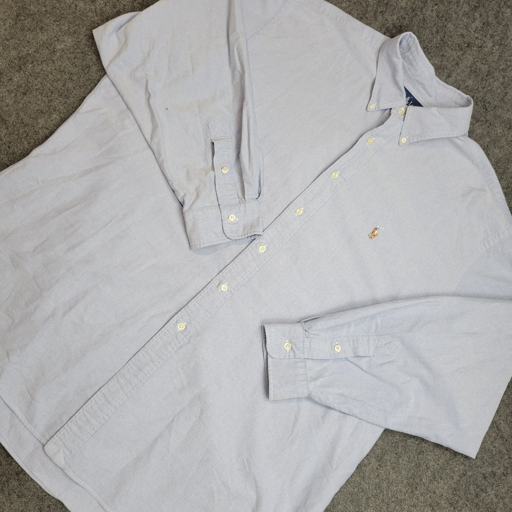 Ralph Lauren‎ Shirt Mens 18 Blue Yarmouth Flesh Pony Preppy Old Money Oxford